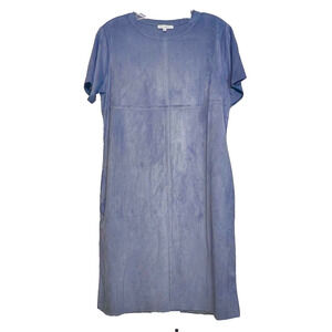 Joh Audrey Faux Suede Dress Womens Size Small Blue Stretch with Pockets Timeless